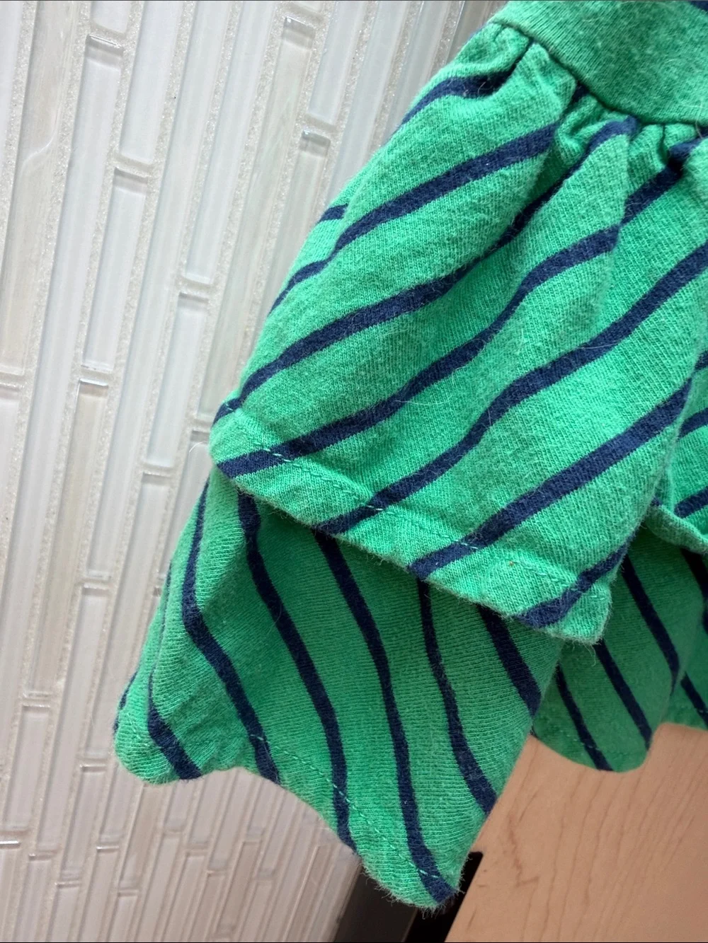 Ralph Lauren Green and Navy Striped Ruffle-Hem Knit Dress